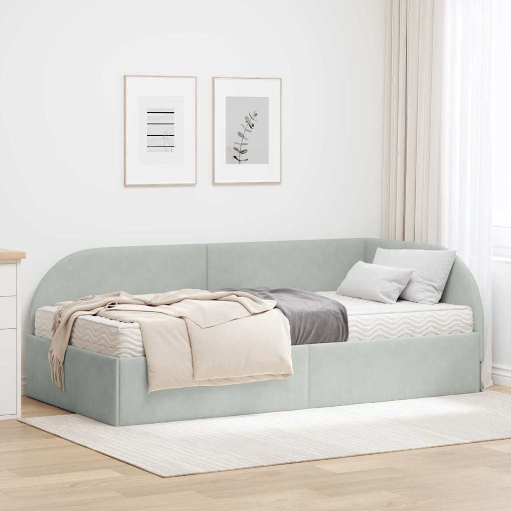 Hoekbedframe met Matras met hoofdeinde 2 st Lichtgrijs Fluweel – afbeelding 1