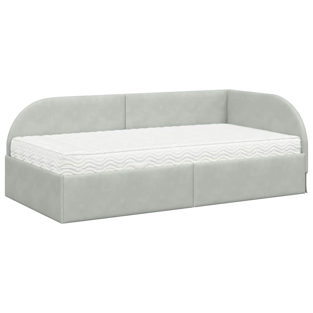 Hoekbedframe met Matras met hoofdeinde 2 st Lichtgrijs Fluweel – afbeelding 4