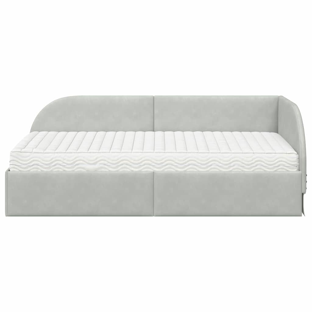 Hoekbedframe met Matras met hoofdeinde 2 st Lichtgrijs Fluweel – afbeelding 5
