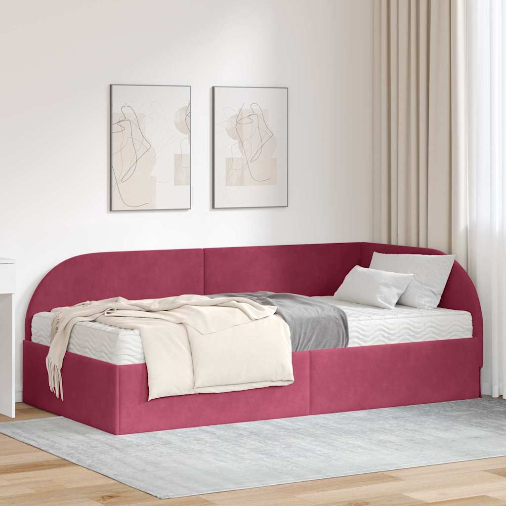 Hoekbedframe met Matras met hoofdeinde 2 pcs Groen Fluweel – afbeelding 1