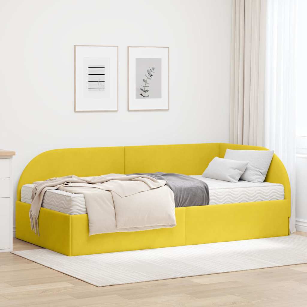 Hoekbedframe met Matras met hoofdeinde 2 pcs Geel Fluweel – afbeelding 1
