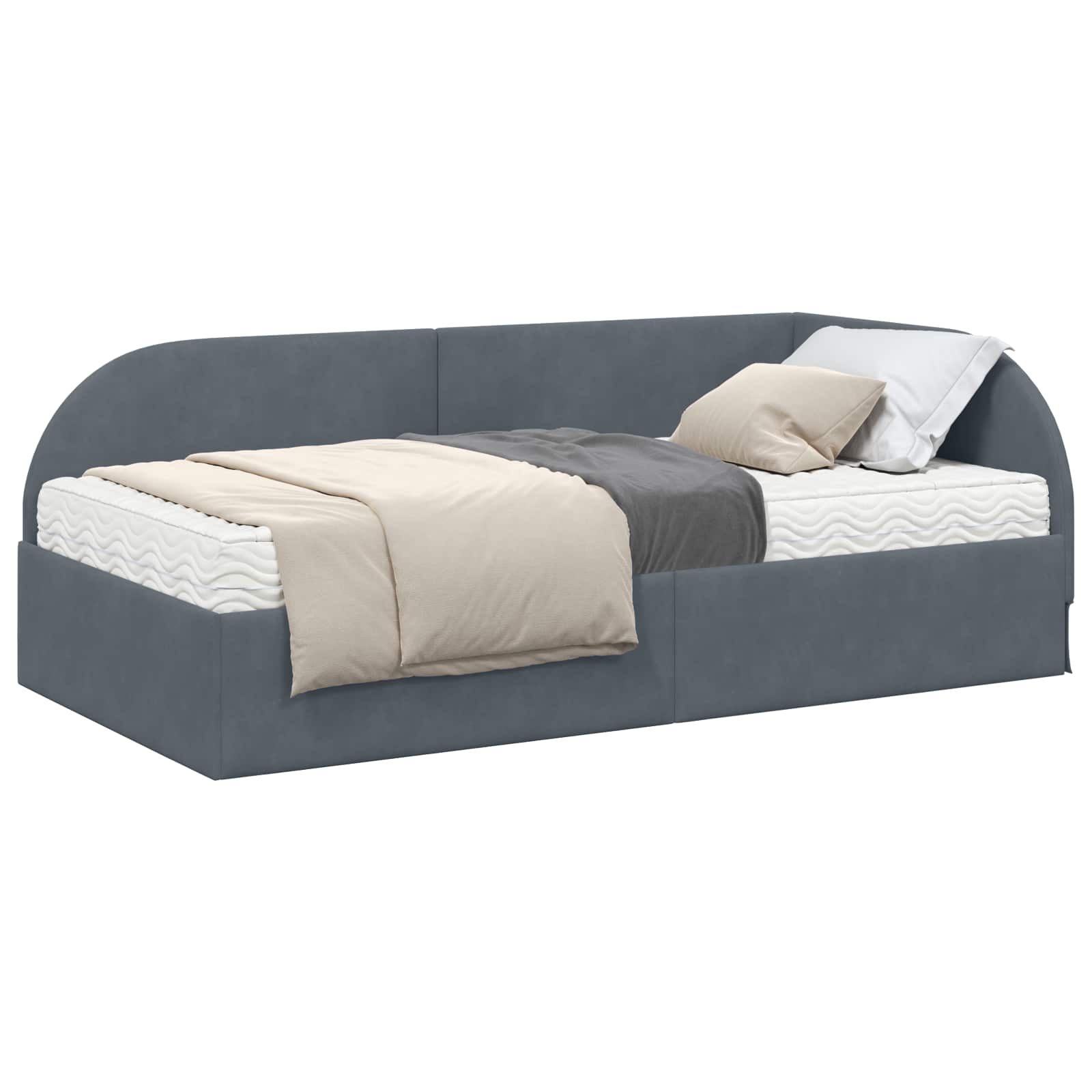Hoekbedframe met Matras met hoofdeinde 2 pcs Grijs Fluweel – afbeelding 2