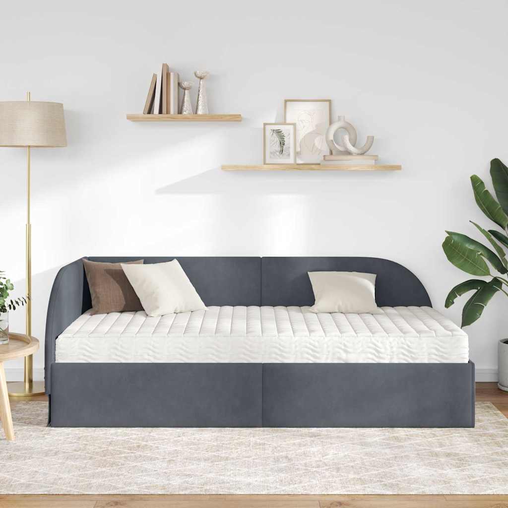 Hoekbedframe met Matras met hoofdeinde 2 pcs Grijs Fluweel – afbeelding 3