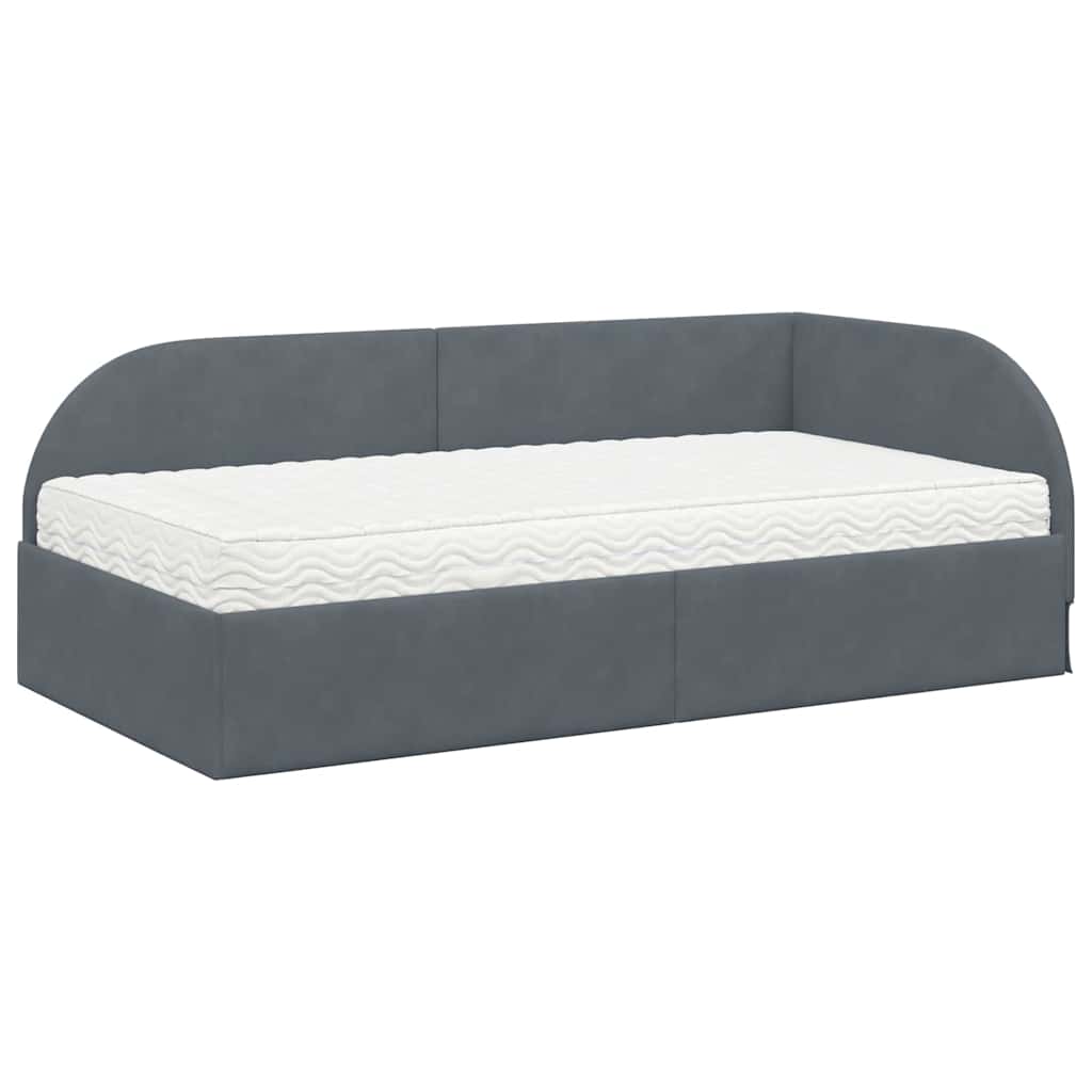 Hoekbedframe met Matras met hoofdeinde 2 pcs Grijs Fluweel – afbeelding 4