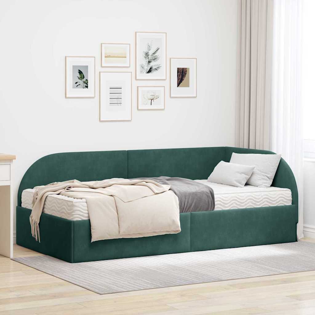 Hoekbedframe met Matras 2 pcs Groen Fluweel – afbeelding 1