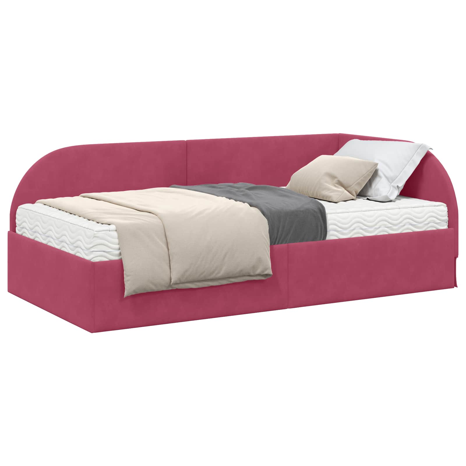 Hoekbedframe met Matras met hoofdeinde 2 pcs Rood Fluweel – afbeelding 2