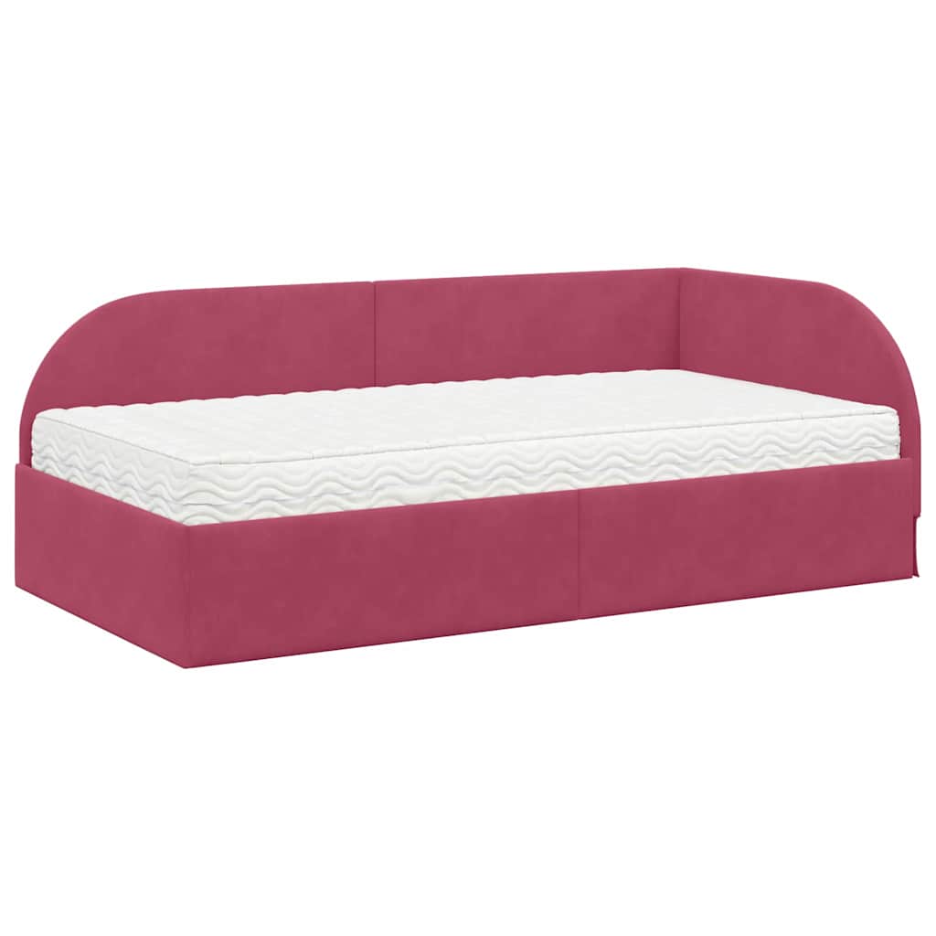 Hoekbedframe met Matras met hoofdeinde 2 pcs Rood Fluweel – afbeelding 4