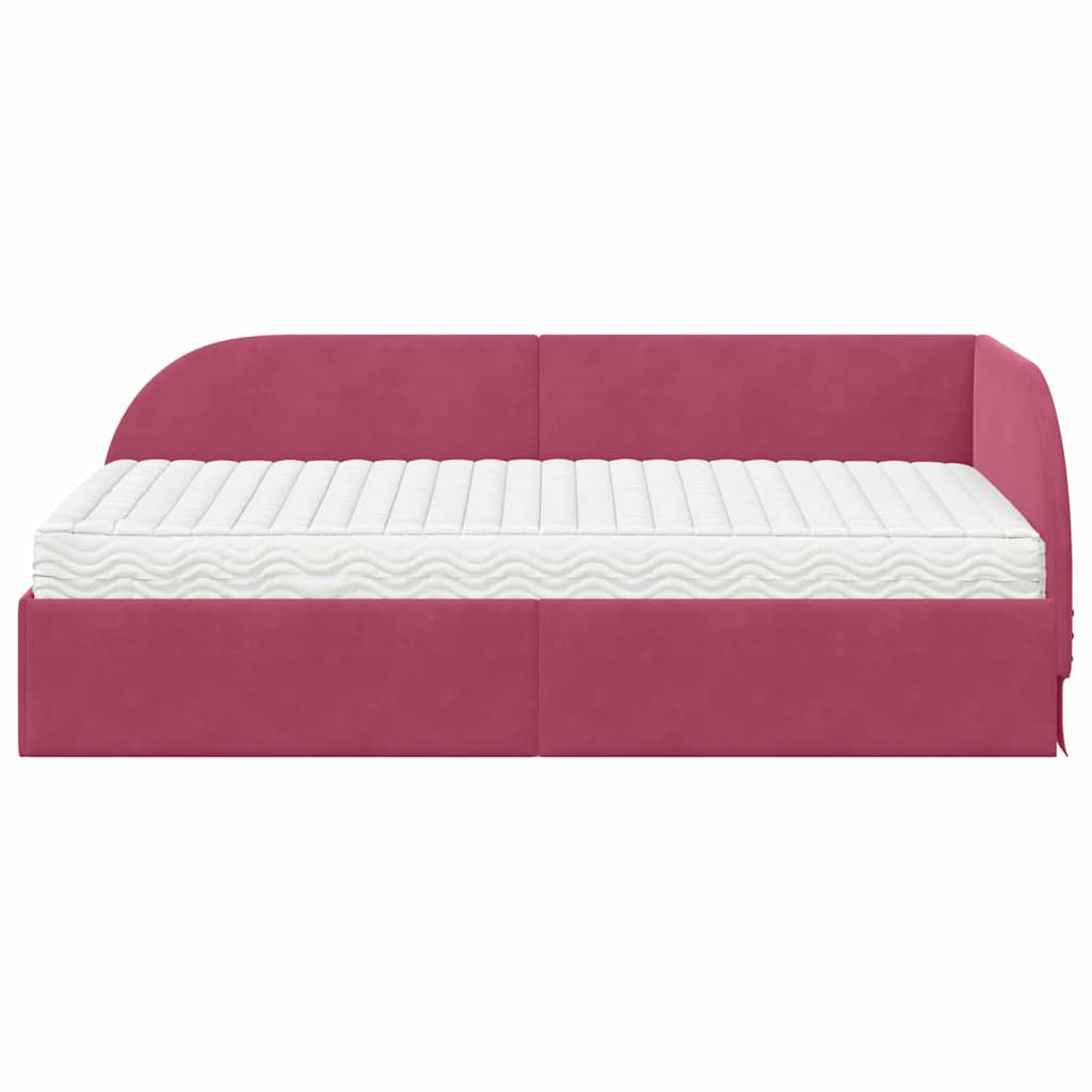 Hoekbedframe met Matras met hoofdeinde 2 pcs Rood Fluweel – afbeelding 5