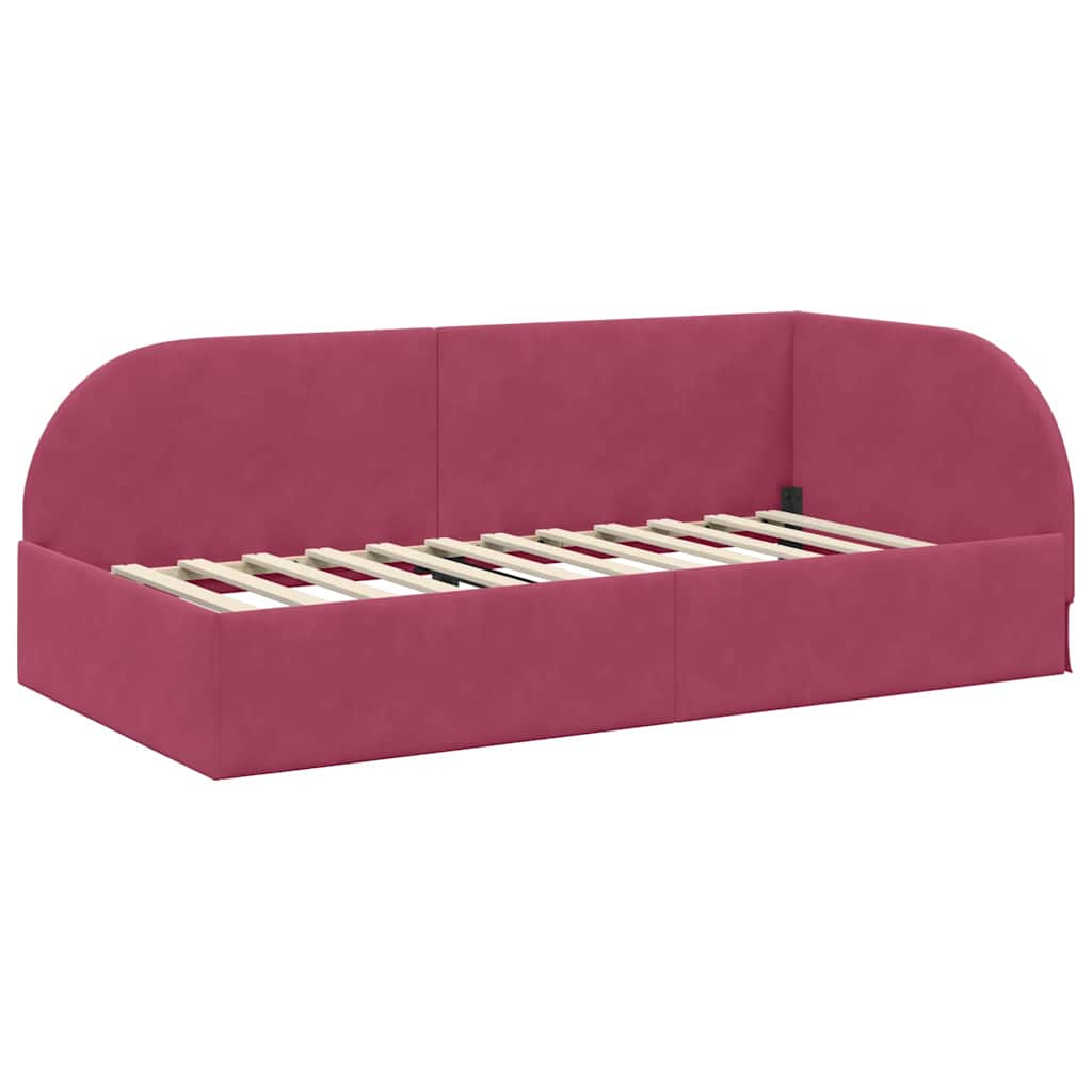 Hoekbedframe met Matras met hoofdeinde 2 pcs Rood Fluweel – afbeelding 6