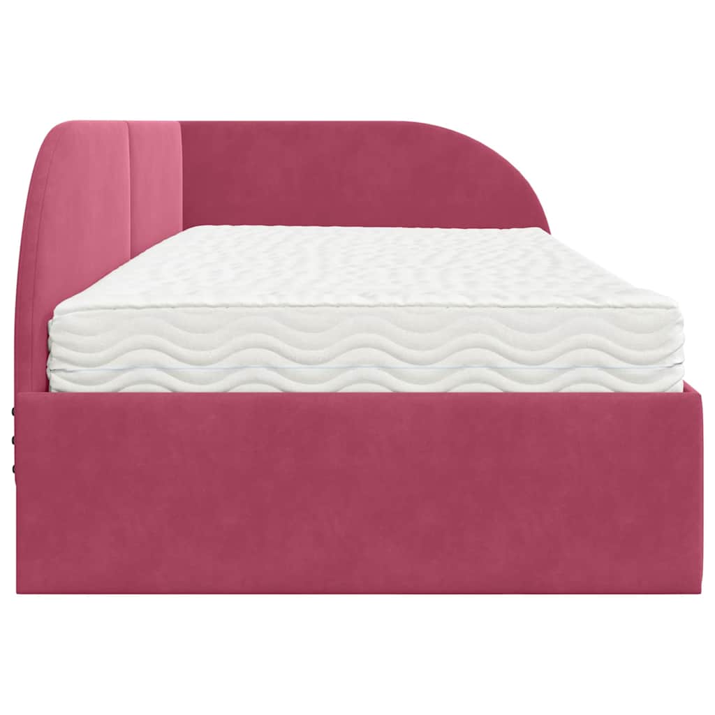 Hoekbedframe met Matras met hoofdeinde 2 pcs Rood Fluweel – afbeelding 8