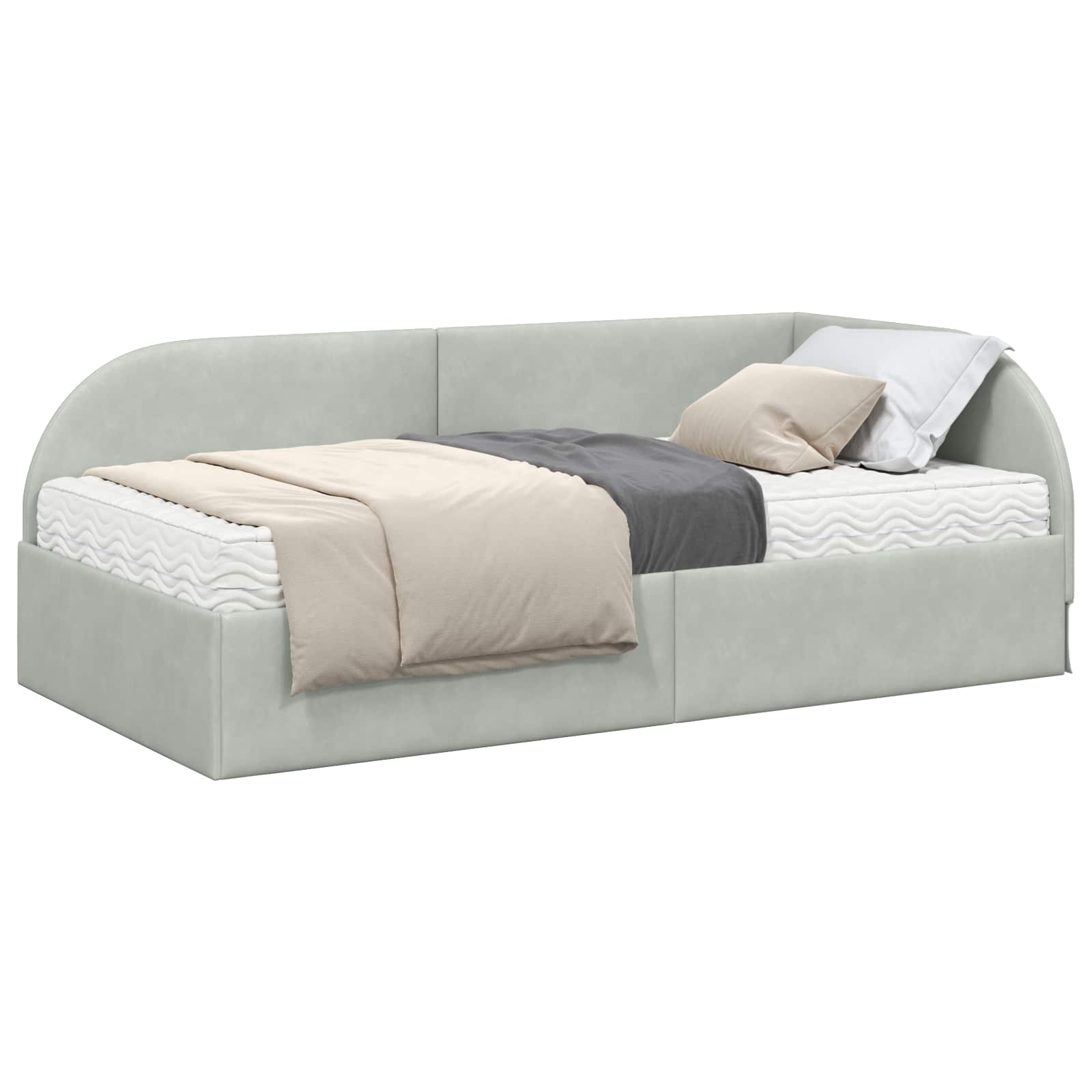Hoekbedframe met Matras met hoofdeinde 2 pcs Lichtgrijs Fluweel – afbeelding 2