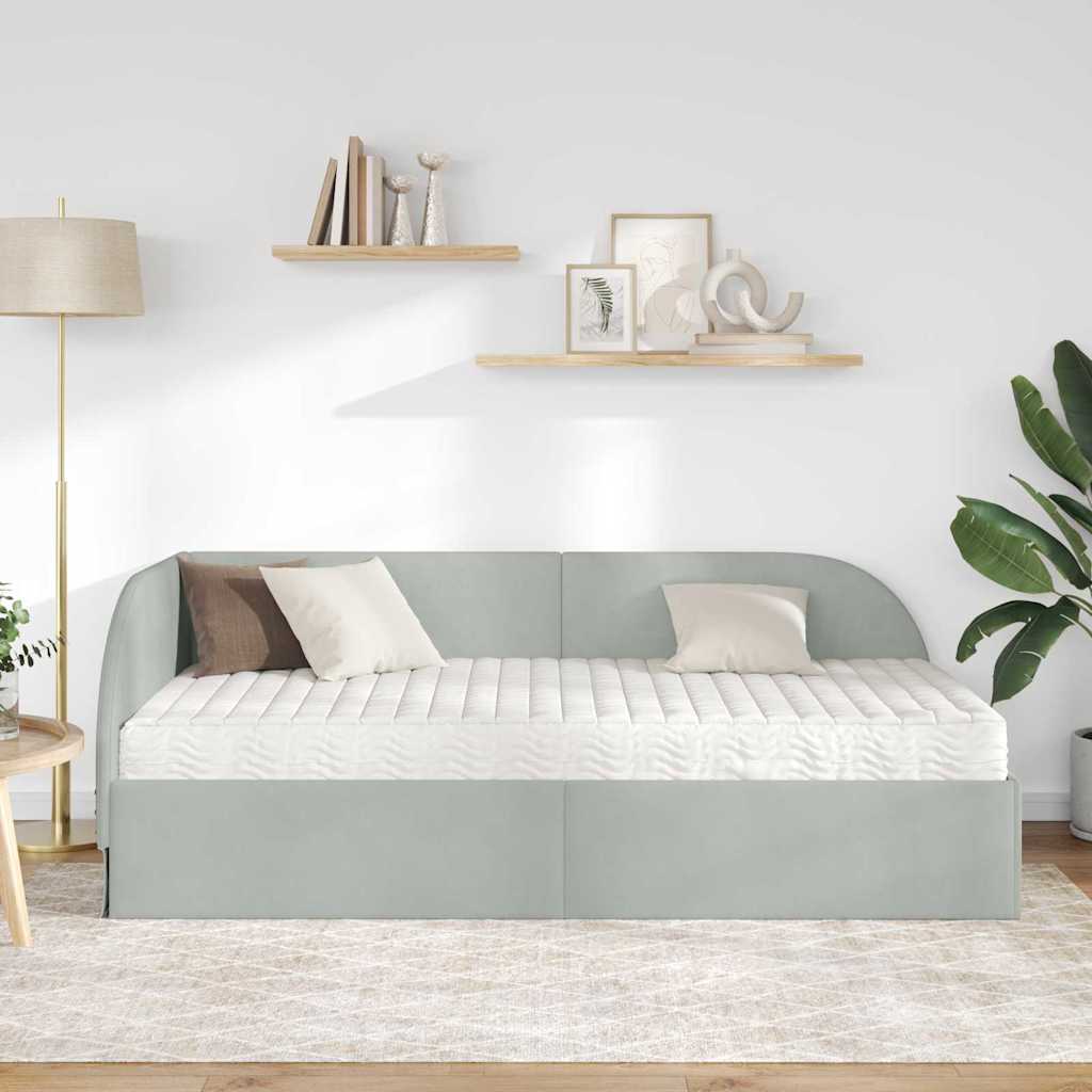 Hoekbedframe met Matras met hoofdeinde 2 pcs Lichtgrijs Fluweel – afbeelding 3
