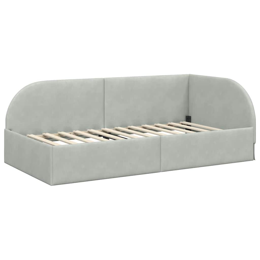 Hoekbedframe met Matras met hoofdeinde 2 pcs Lichtgrijs Fluweel – afbeelding 6
