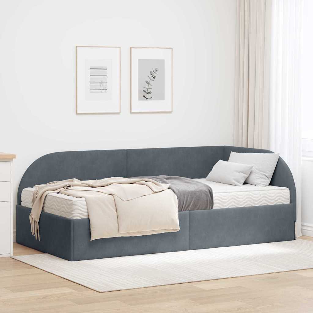 Hoekbedframe met Matras met hoofdeinde 2 pcs Grijs Fluweel – afbeelding 1