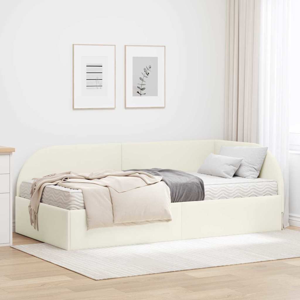 Hoekbedframe met Matras met hoofdeinde 2 pcs Crème Fluweel – afbeelding 1