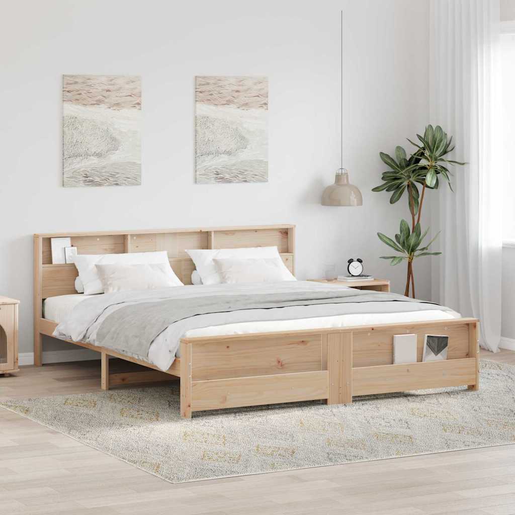Bedframe met hoofdeinde Bruin 200 x 200 cm Bewerkt hout – afbeelding 1