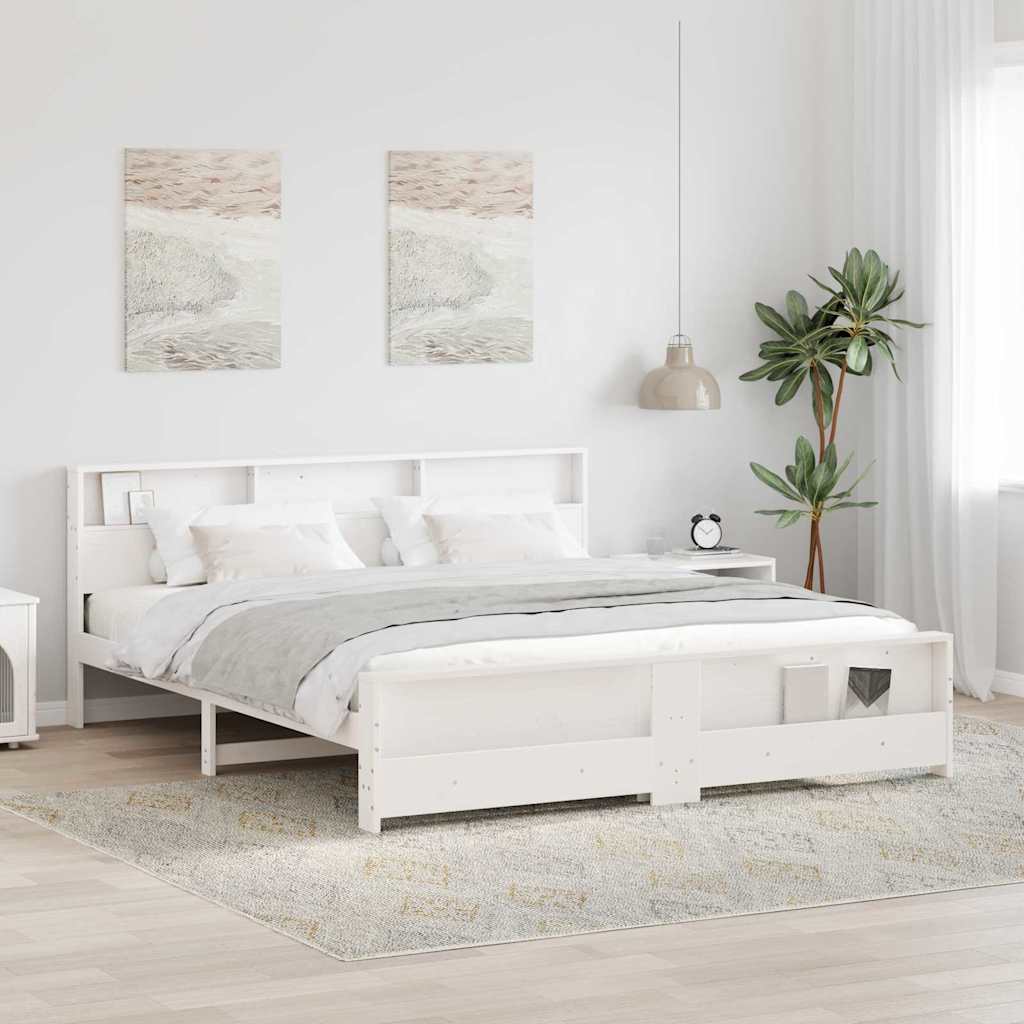 Bedframe met hoofdeinde Wit 200 x 200 cm Bewerkt hout – afbeelding 1