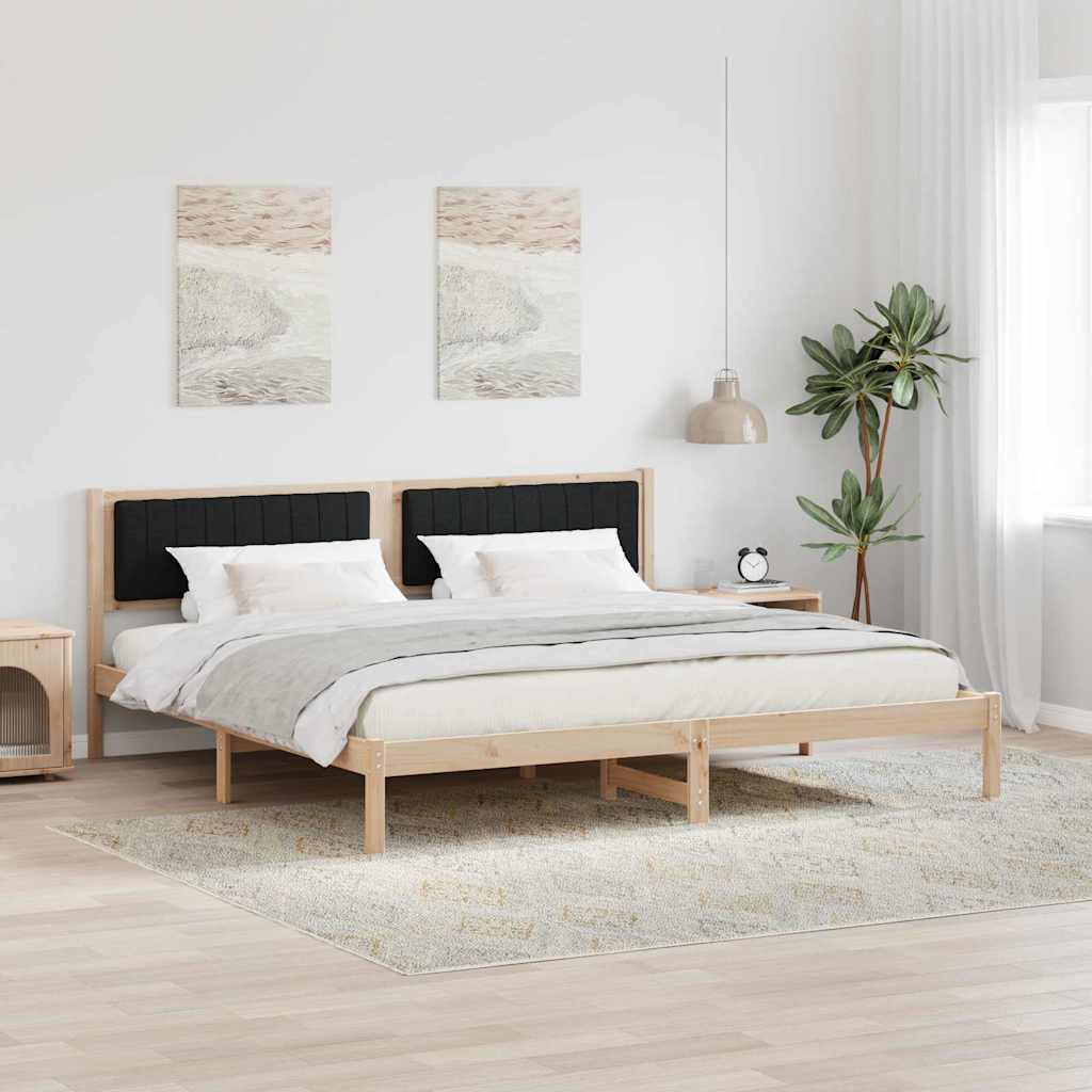 Bedframe met hoofdeinde Zwart 200 x 200 cm Massief grenenhout – afbeelding 1