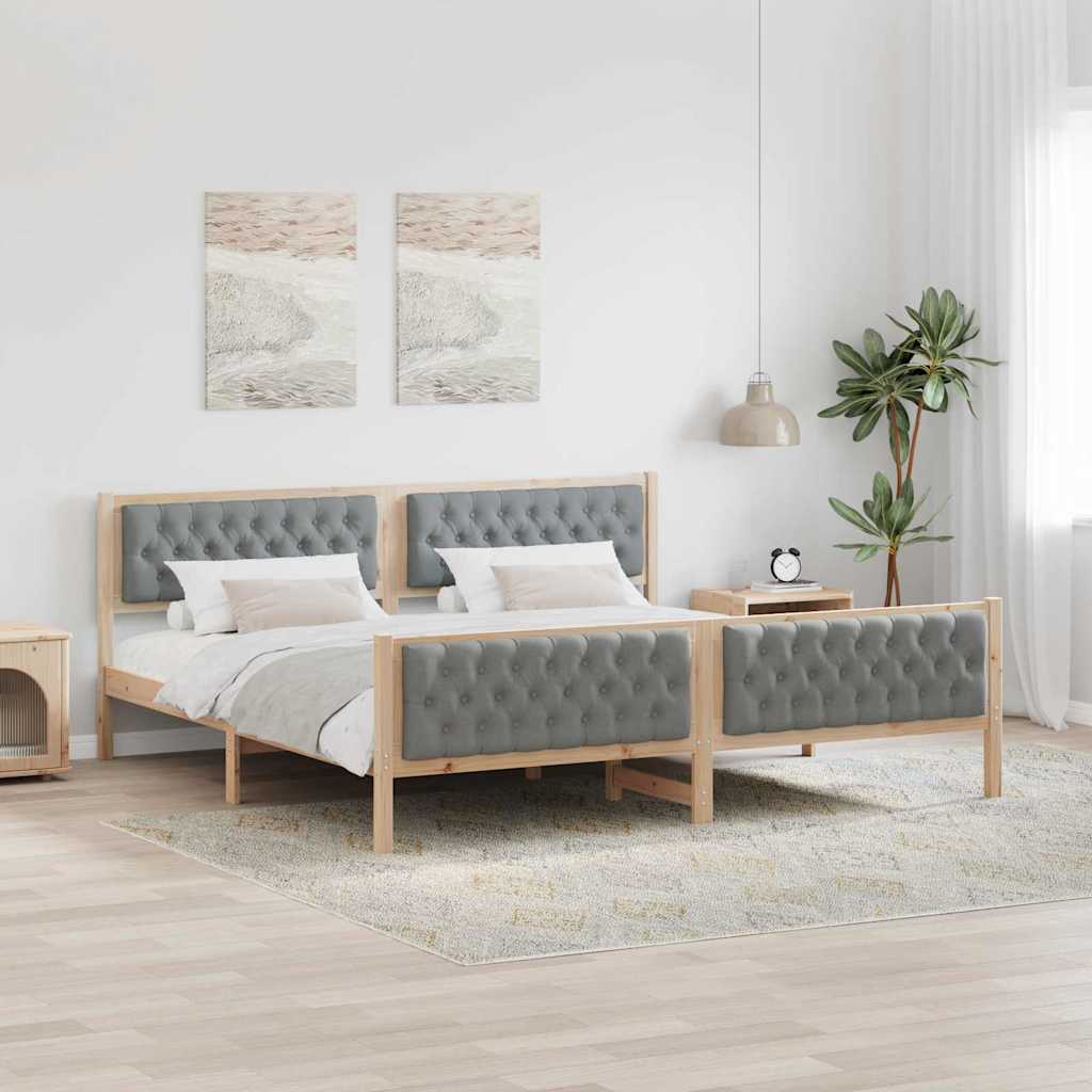 Bedframe Lichtgrijs 200 x 200 cm Massief grenenhout – afbeelding 1