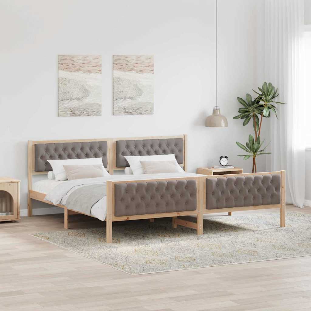 Bedframe met hoofdeinde Taupe 200 x 200 cm Massief grenenhout – afbeelding 1