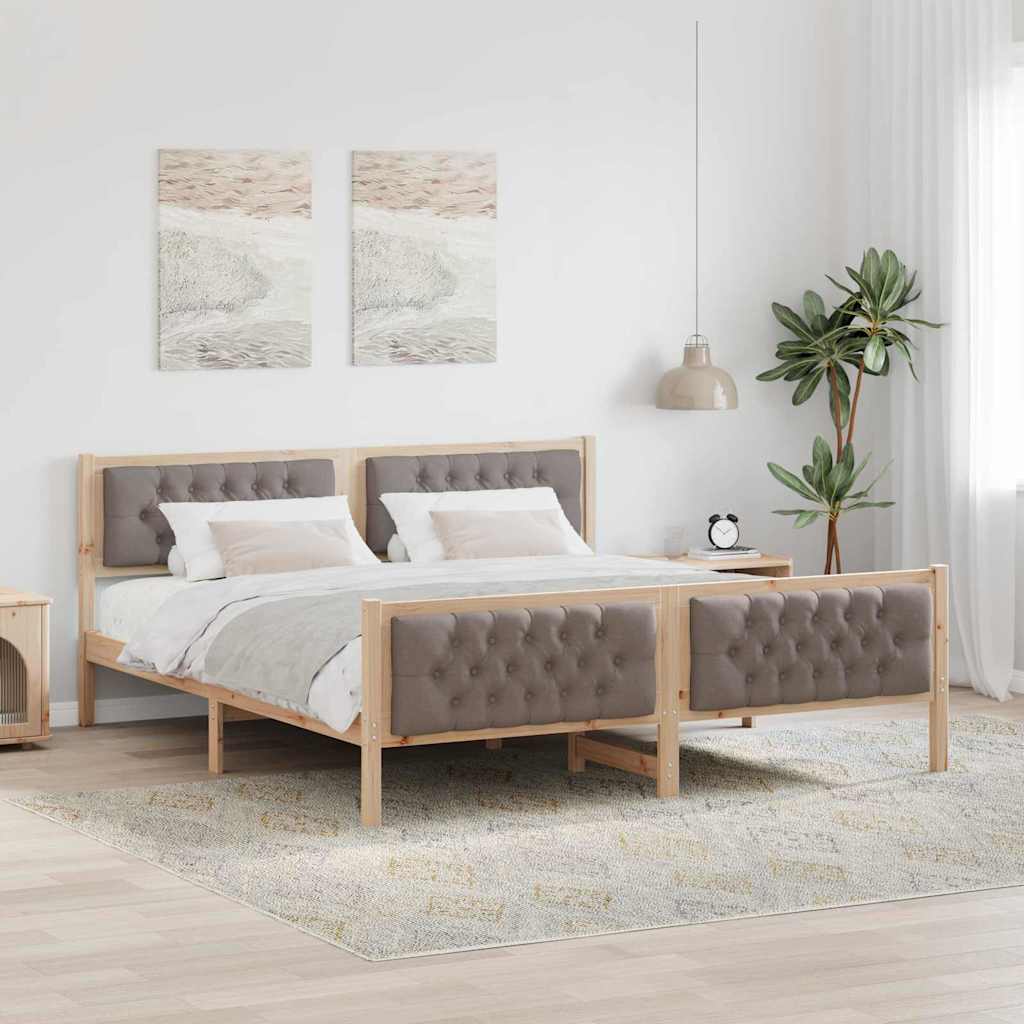 Bedframe met hoofdeinde Taupe 180 x 200 cm Massief grenenhout – afbeelding 1