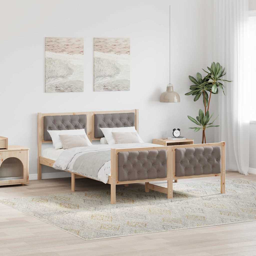 Bedframe met hoofdeinde Taupe 140 x 200 cm Massief grenenhout – afbeelding 1