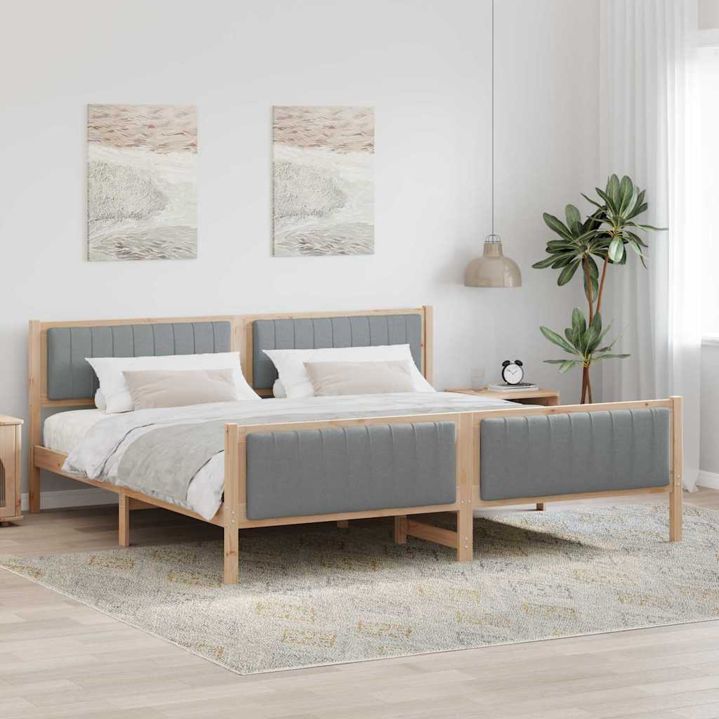 Bedframe Bruin en lichtgrijs 200 x 200 cm Massief grenenhout – afbeelding 1