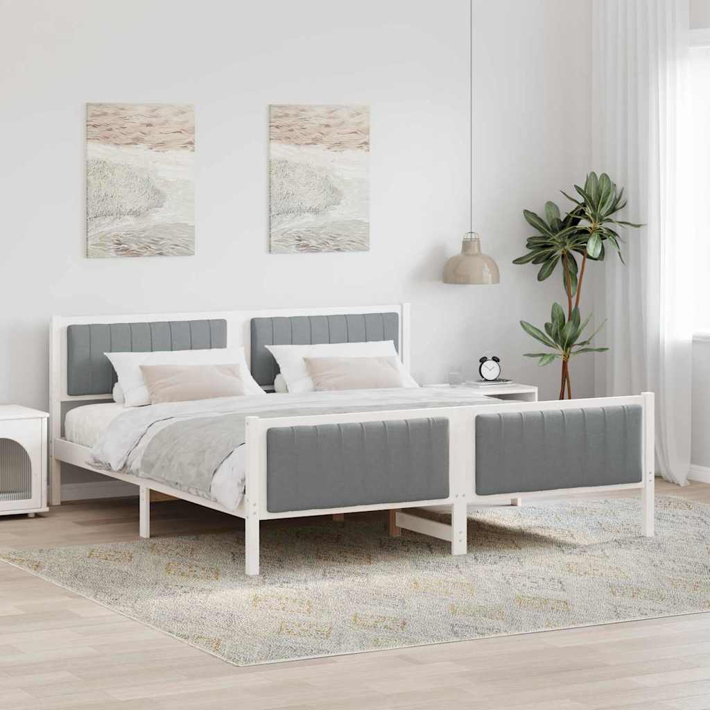 Bedframe Wit en lichtgrijs 180 x 200 cm Massief grenenhout – afbeelding 1