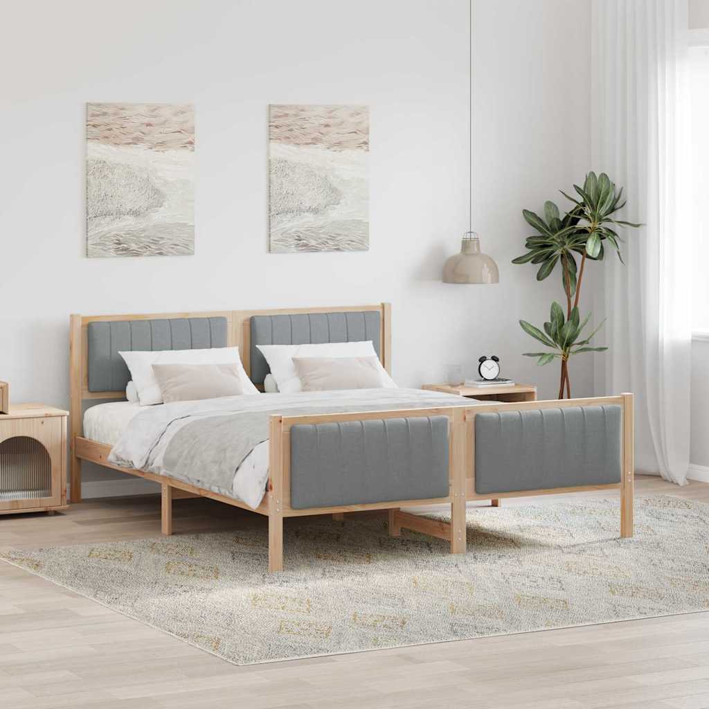 Bedframe Bruin en lichtgrijs 160 x 200 cm Massief grenenhout – afbeelding 1