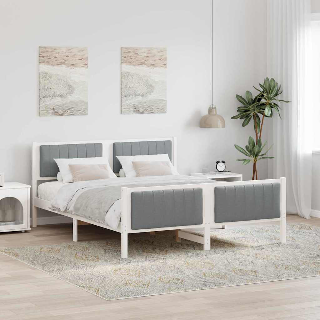 Bedframe Wit en lichtgrijs 150 x 200 cm Massief grenenhout – afbeelding 1