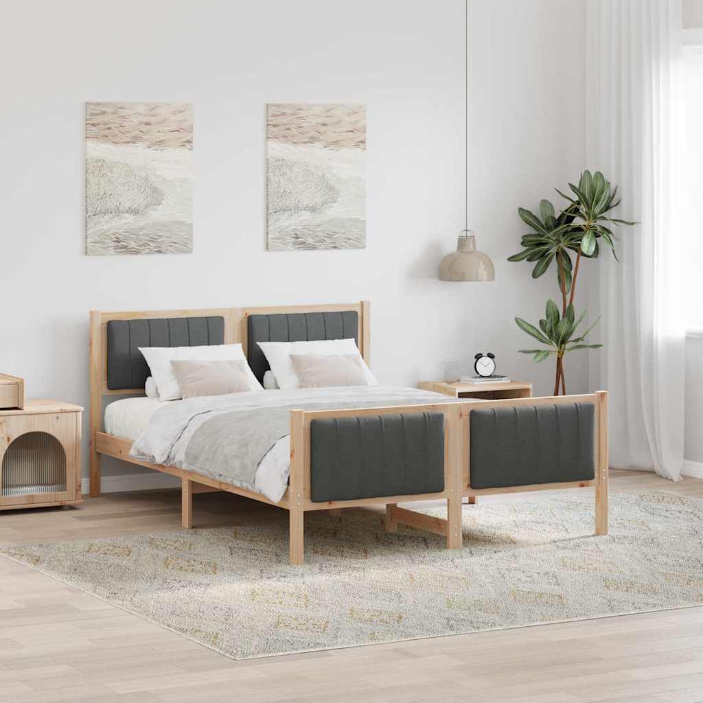 Bedframe Bruin en donkergrijs 140 x 190 cm Massief grenenhout – afbeelding 1