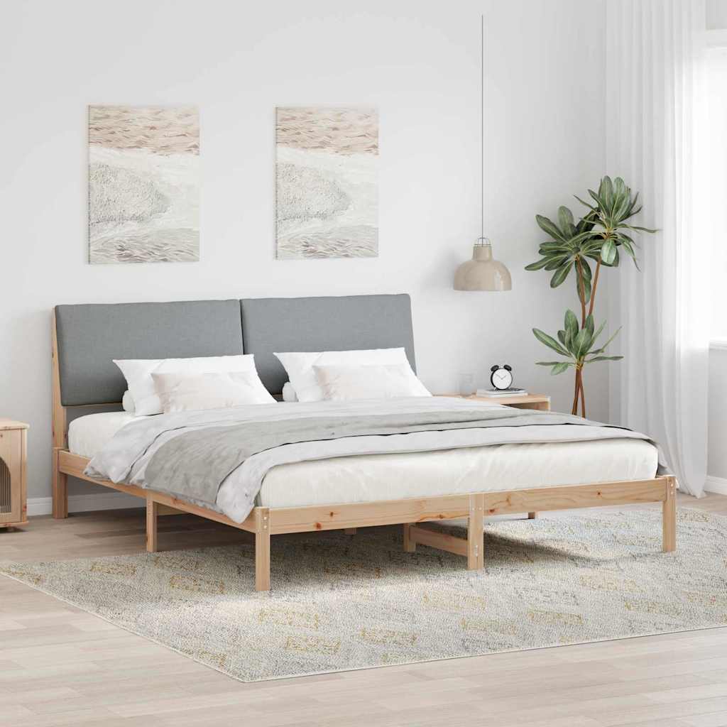Bedframe Bruin en lichtgrijs 200 x 200 cm Massief grenenhout – afbeelding 1