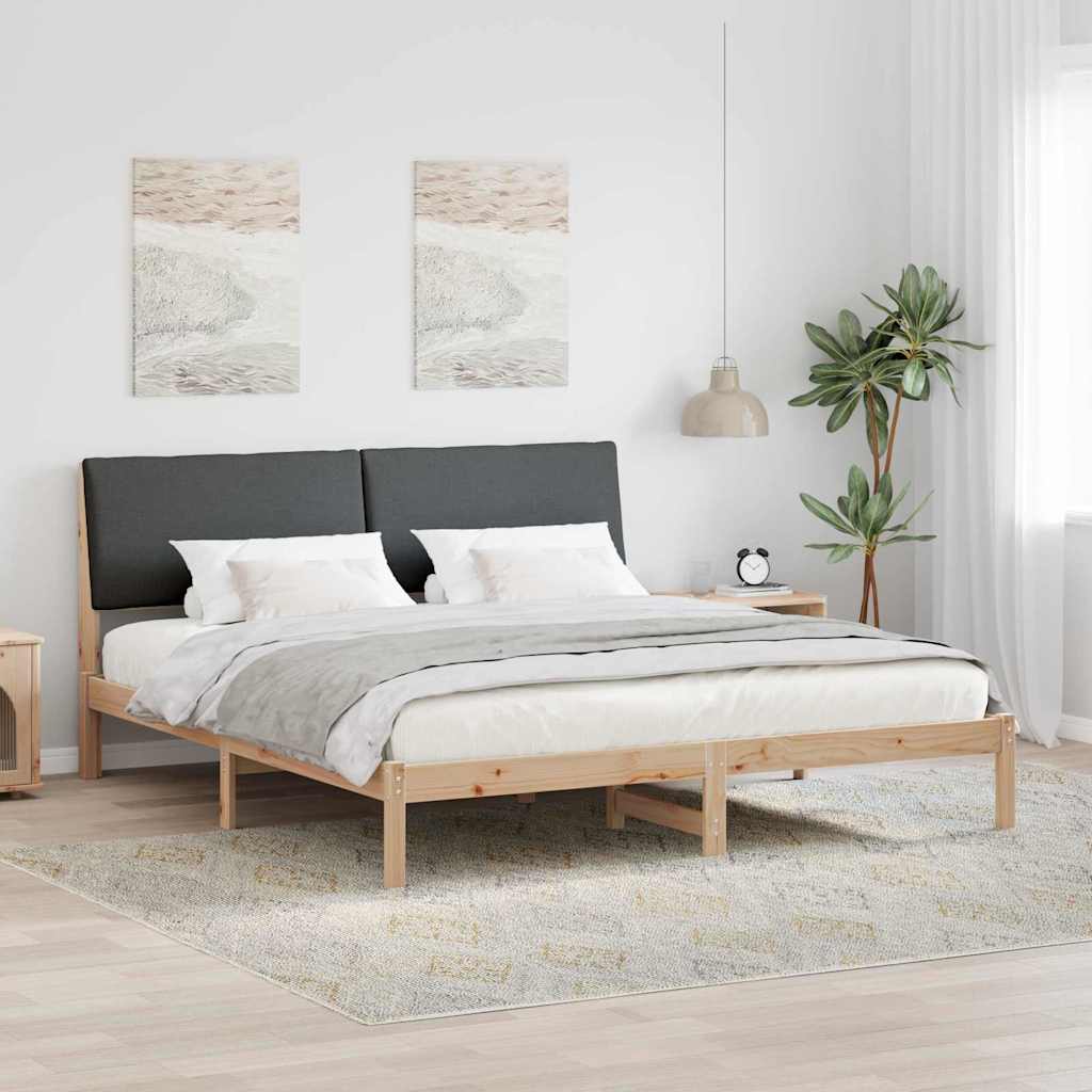 Bedframe Bruin en donkergrijs 200 x 200 cm Massief grenenhout – afbeelding 1