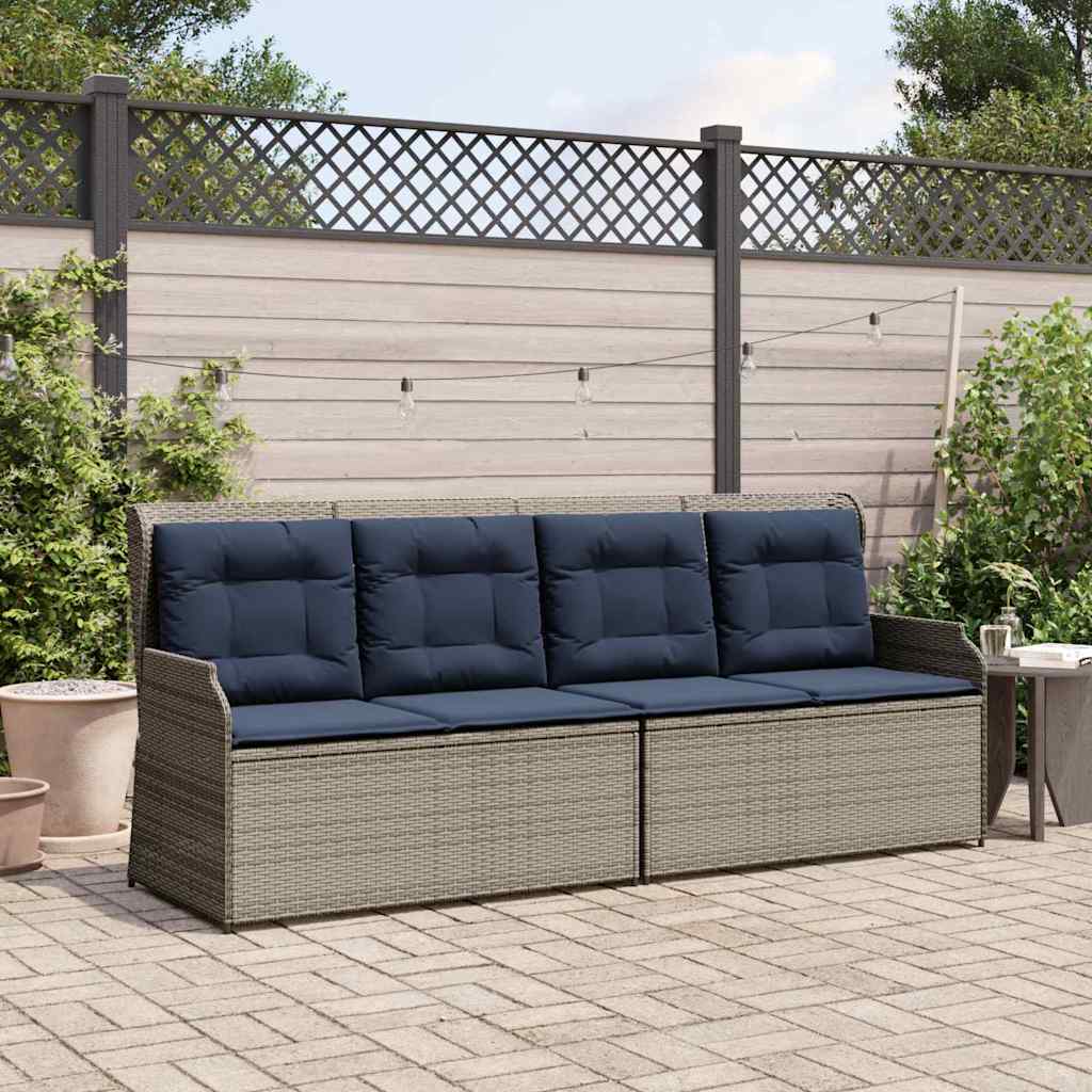 Tuinbank met kussen Grijs en Marineblauw poly rattan – afbeelding 1