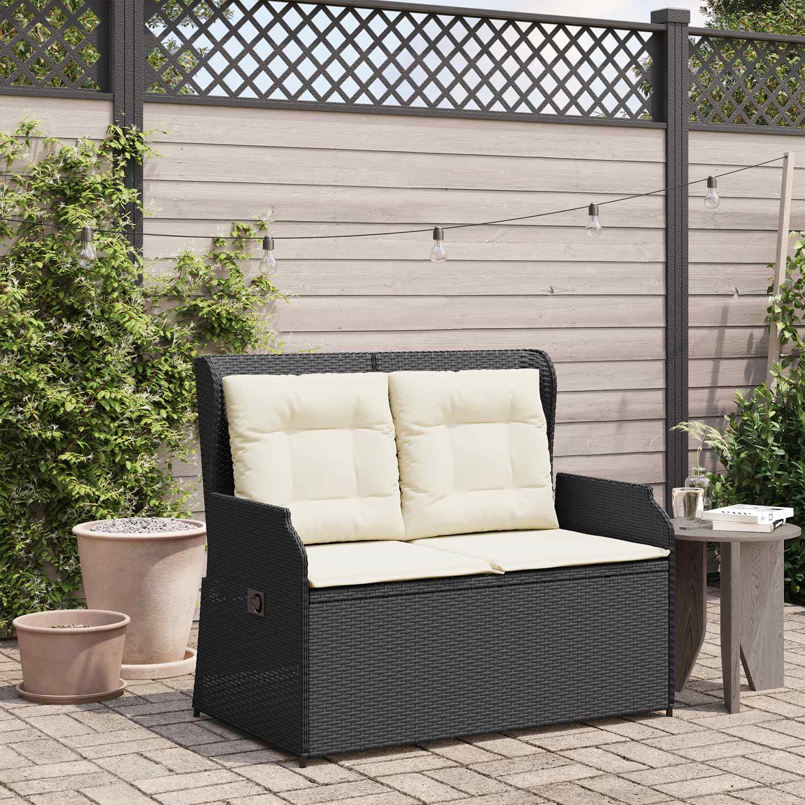 Tuinbank Zwart poly rattan – afbeelding 1