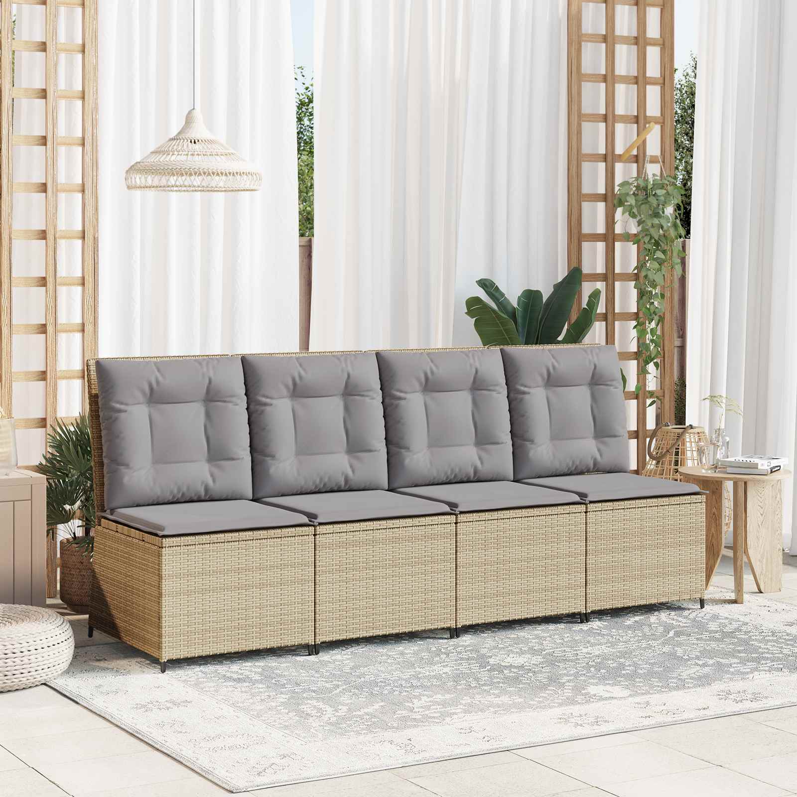 Tuinbank met kussen Beige en Grijs poly rattan – afbeelding 1