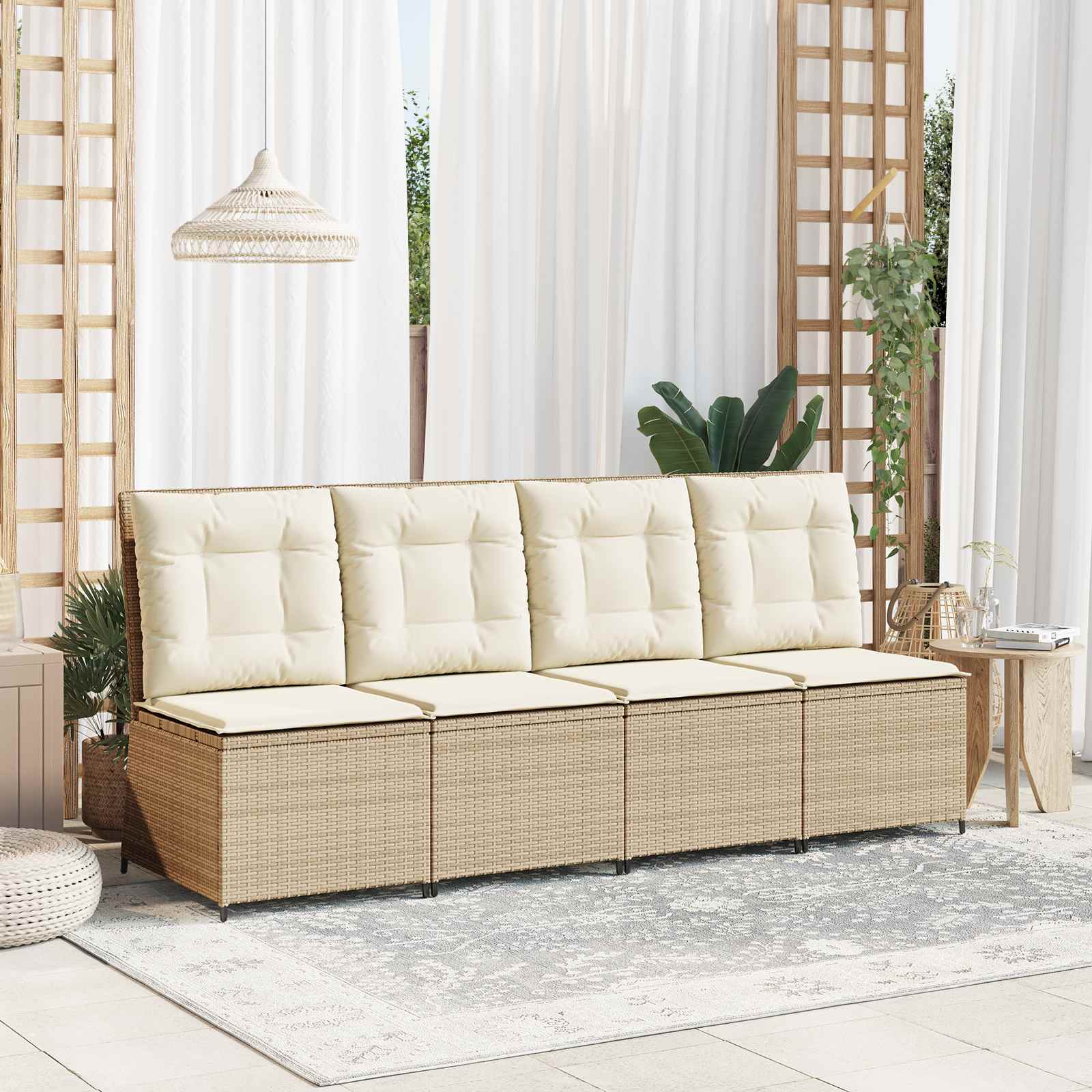 Tuinbank met kussen Zwart en Cream Wit poly rattan – afbeelding 1