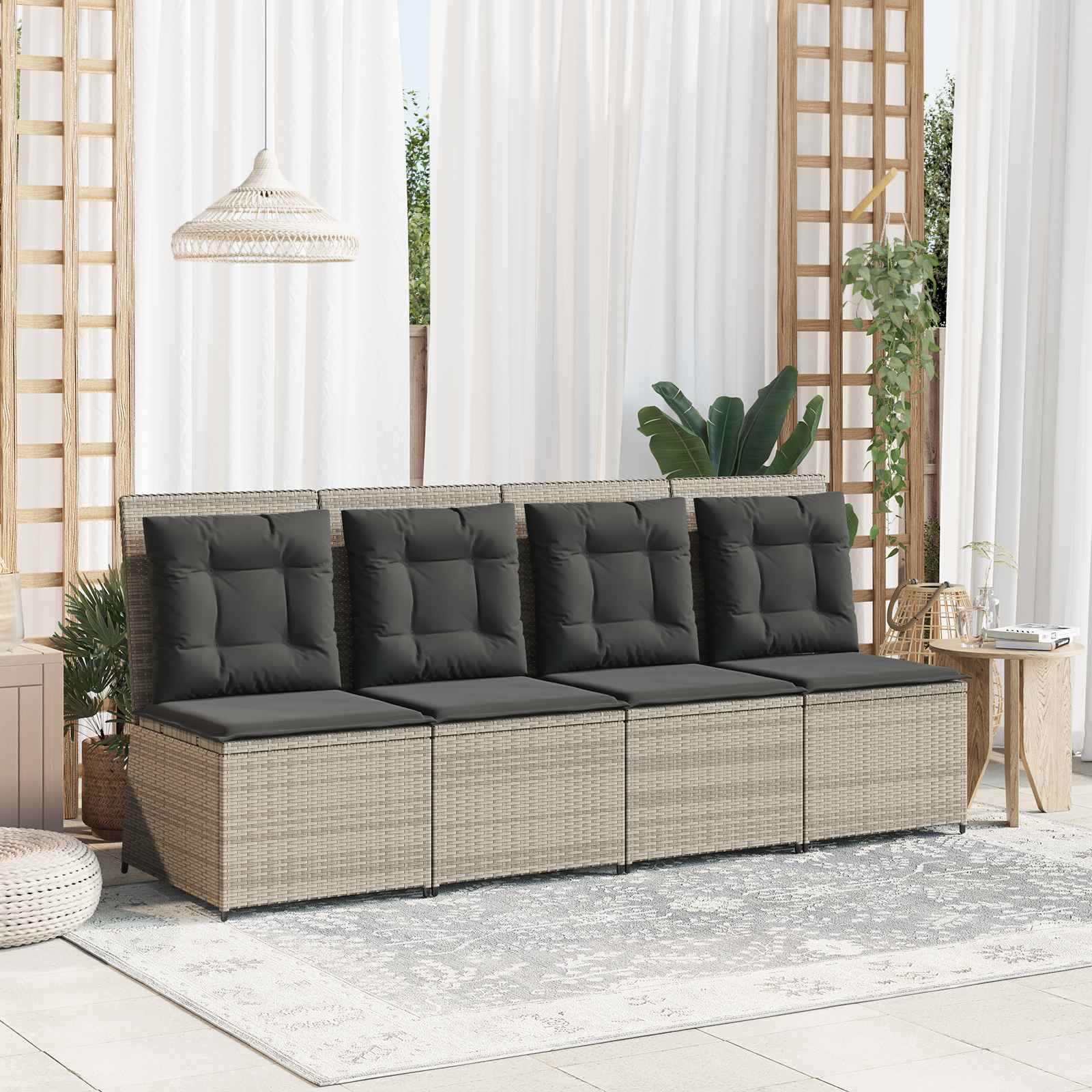 Tuinbank met kussen Lichtgrijs poly rattan – afbeelding 1