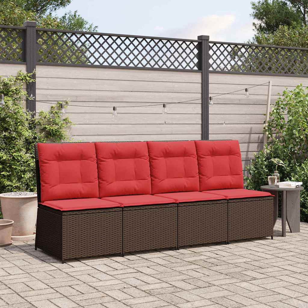Tuinbank met kussen Bruin en Rood poly rattan – afbeelding 1
