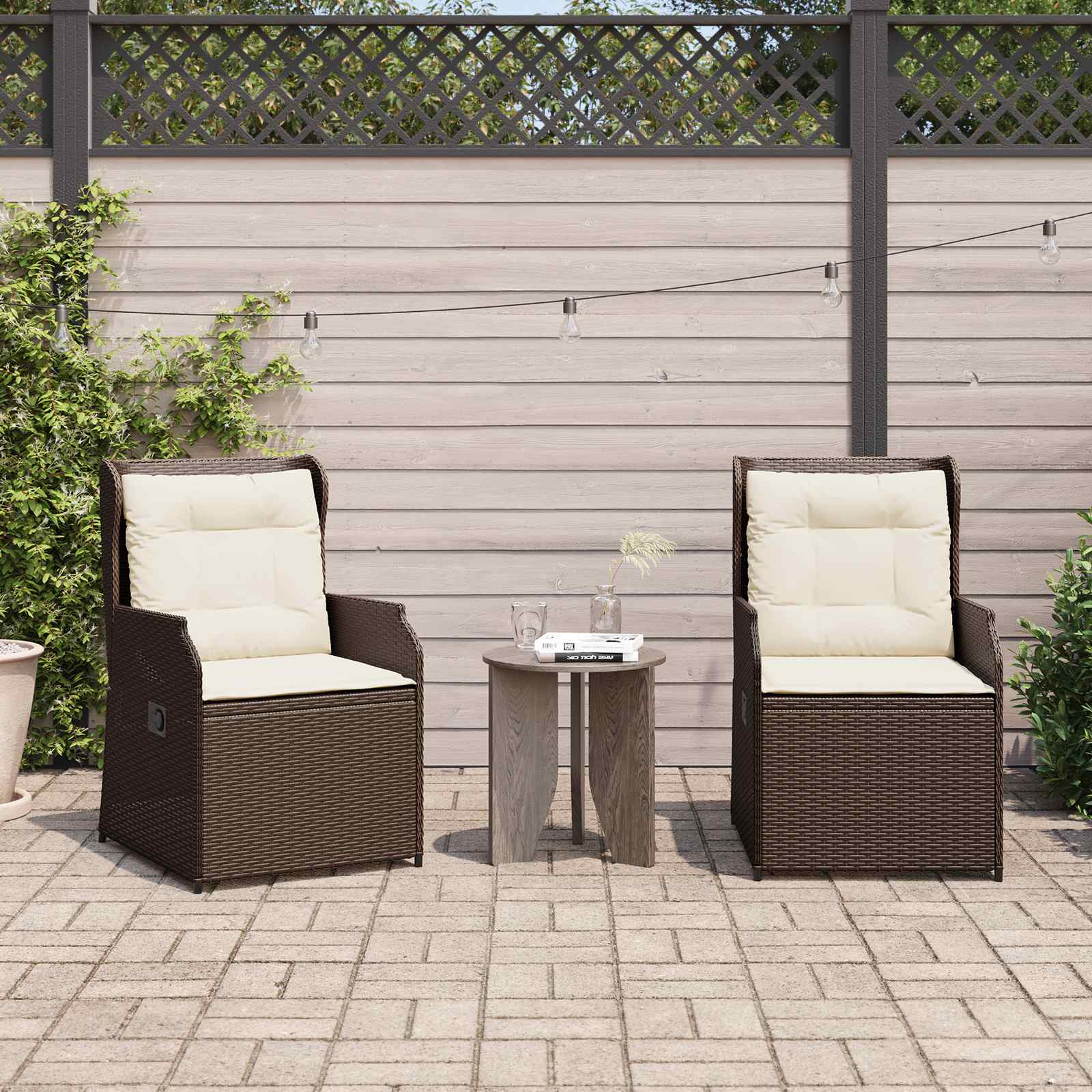 Tuinbank 2 pcs Bruin poly rattan – afbeelding 1