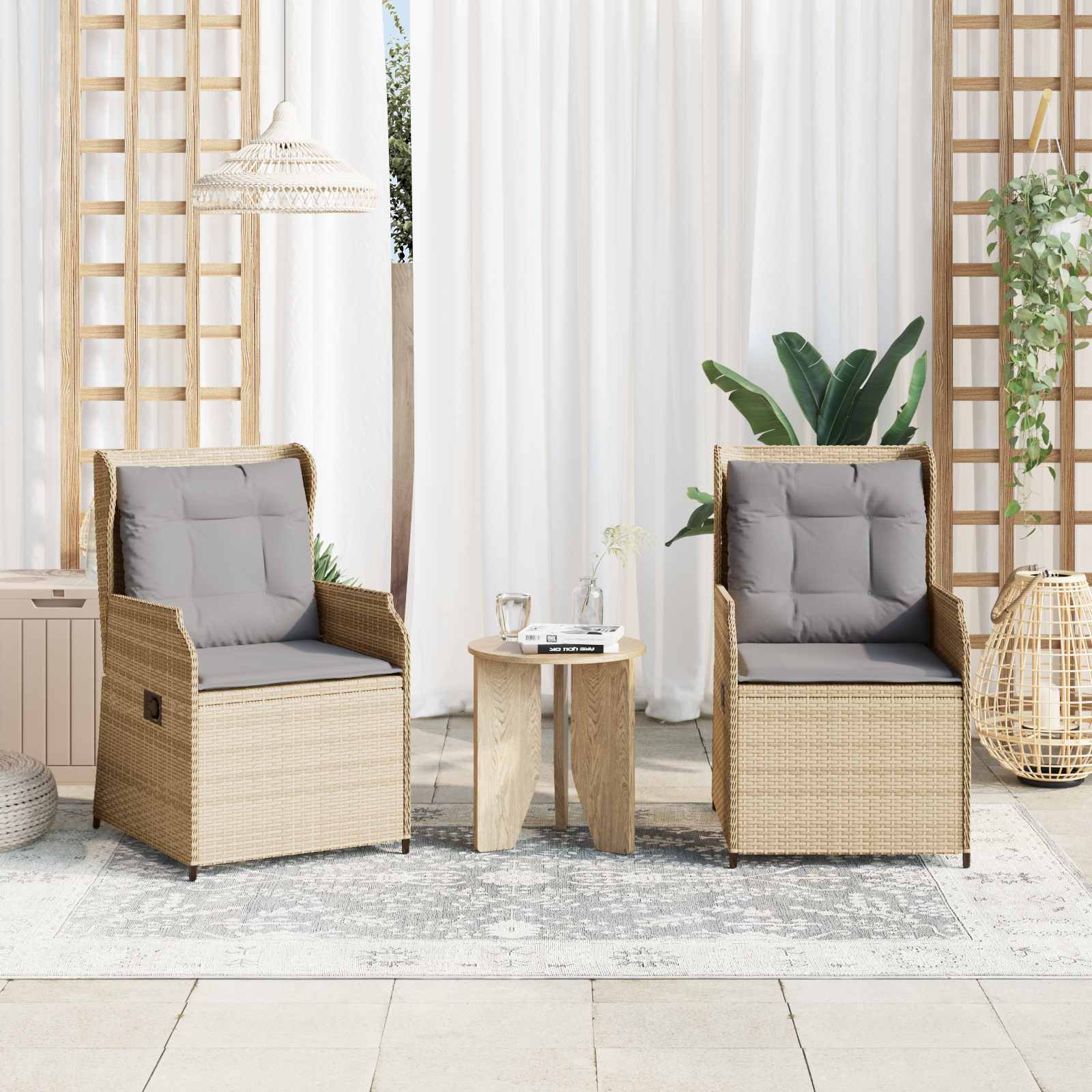 Tuinbank 2 pcs Beige poly rattan – afbeelding 1
