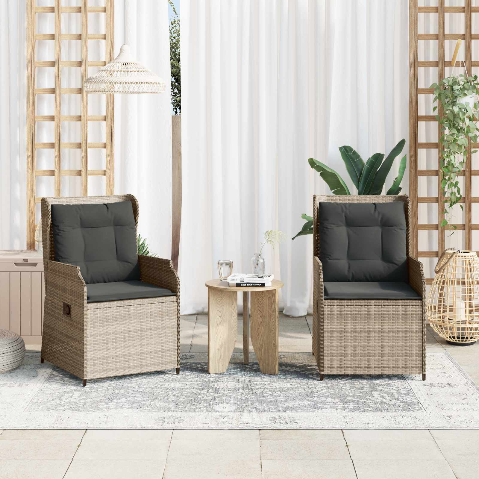Tuinbank 2 pcs Lichtgrijs poly rattan
