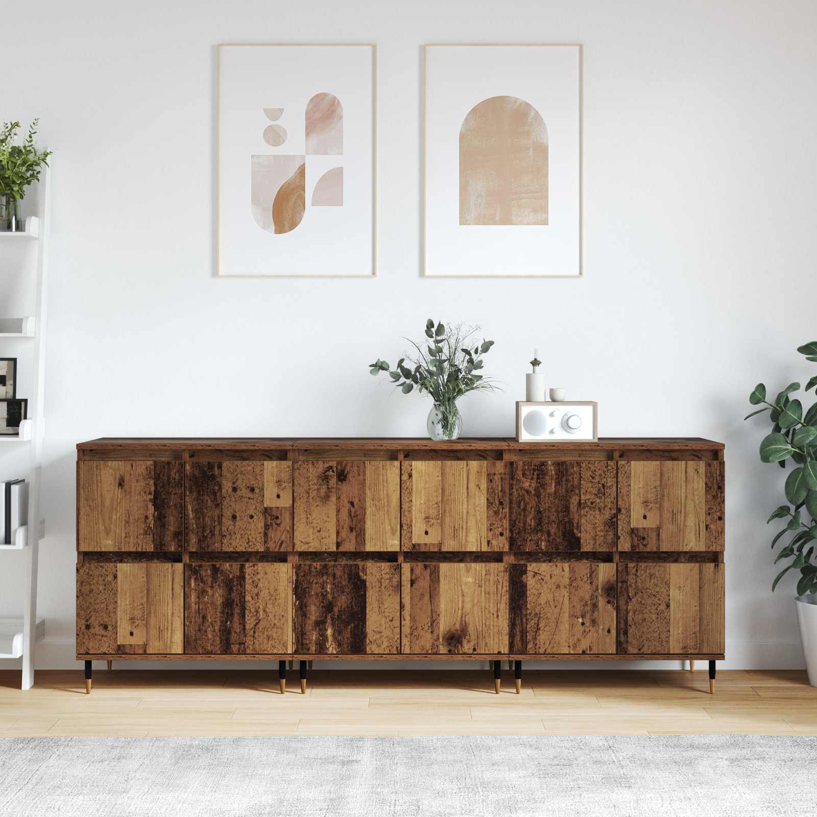 Opbergkast 3 pcs Oudhout 60 x 35 x 70 cm