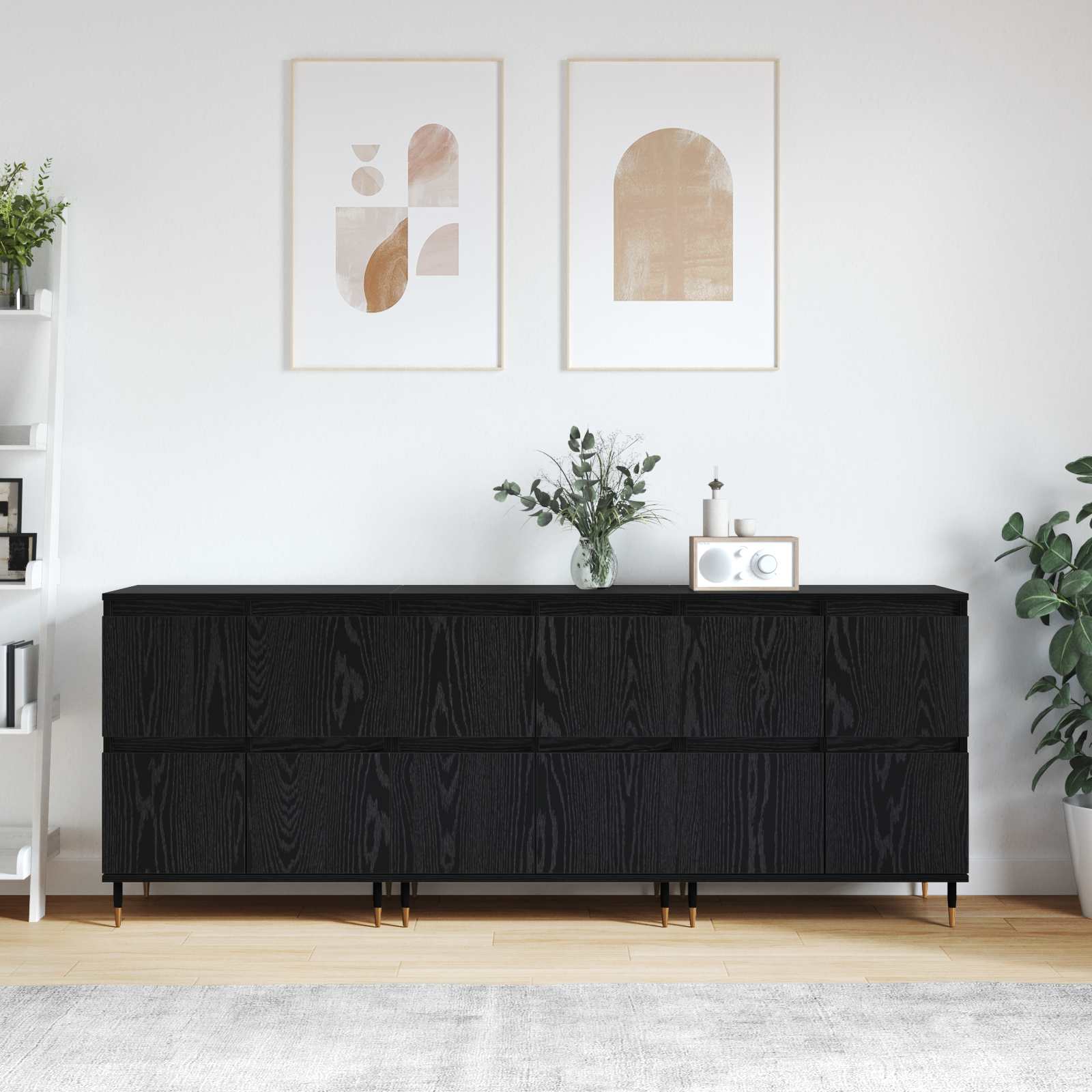 Opbergkast 3 pcs Zwart Eiken 60 x 35 x 70 cm
