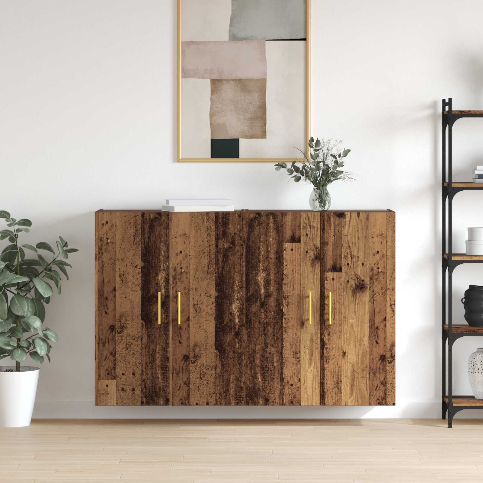 Wandkast 2 pcs Oudhout 69,5 x 34 x 90 cm Bewerkt hout