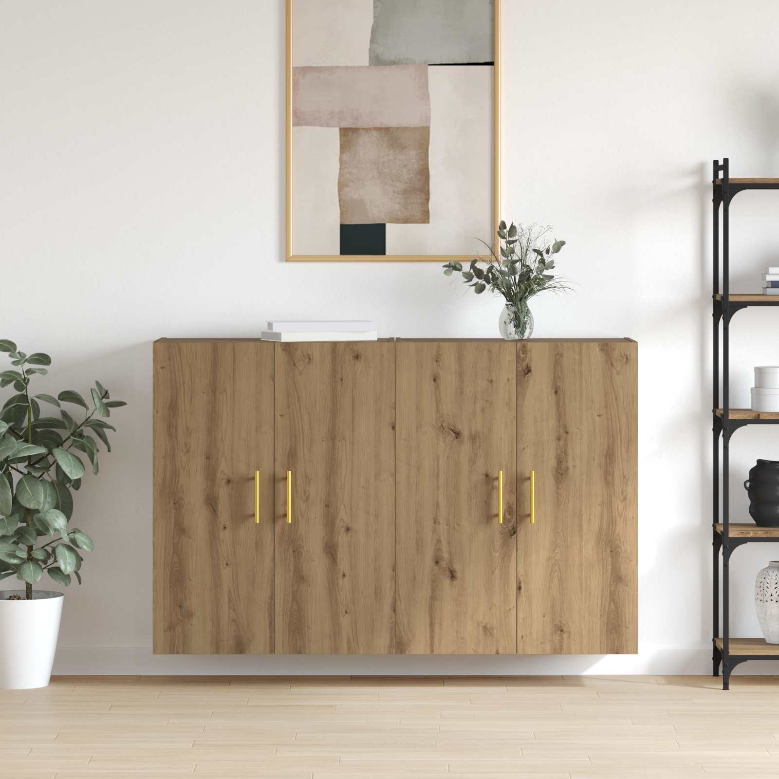 Wandkast 2 pcs Artisan Eiken 69,5 x 34 x 90 cm Bewerkt hout – afbeelding 1