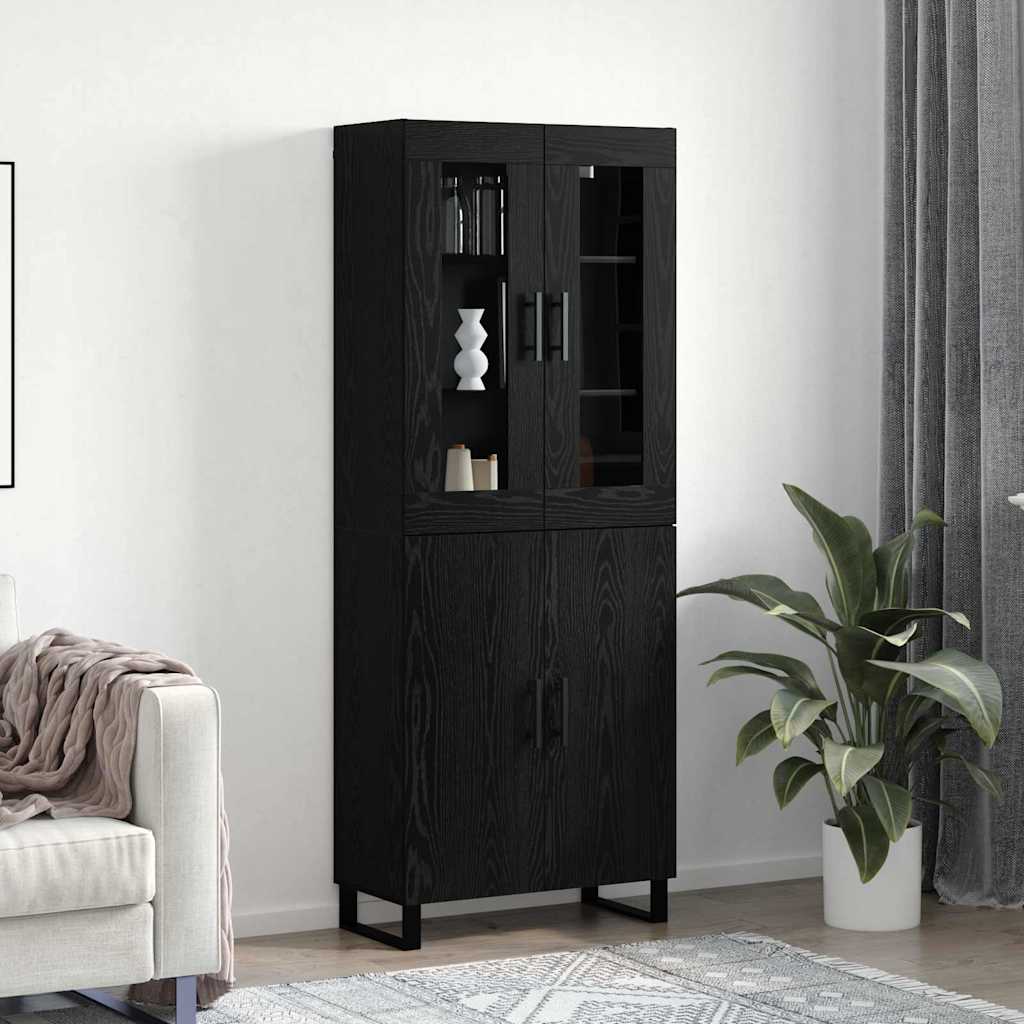Hoge kast 2 pcs Zwart eiken Bewerkt hout – afbeelding 1