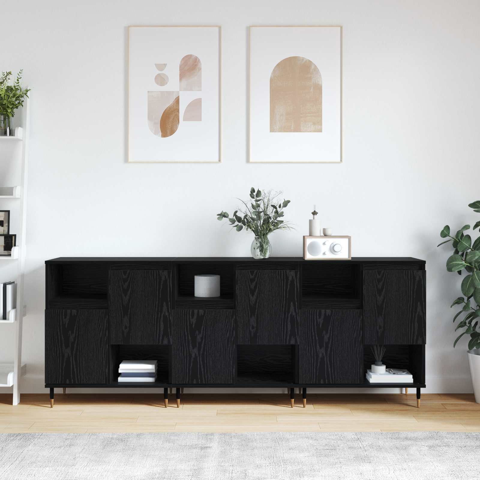 Dressoirs 3 pcs Zwart Eiken