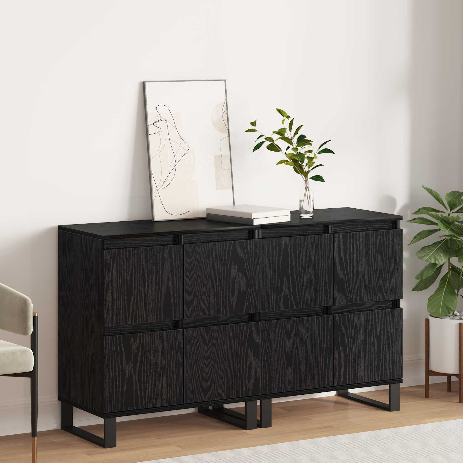 Dressoir 2 pcs Zwart Eiken 60 x 35 x 70 cm