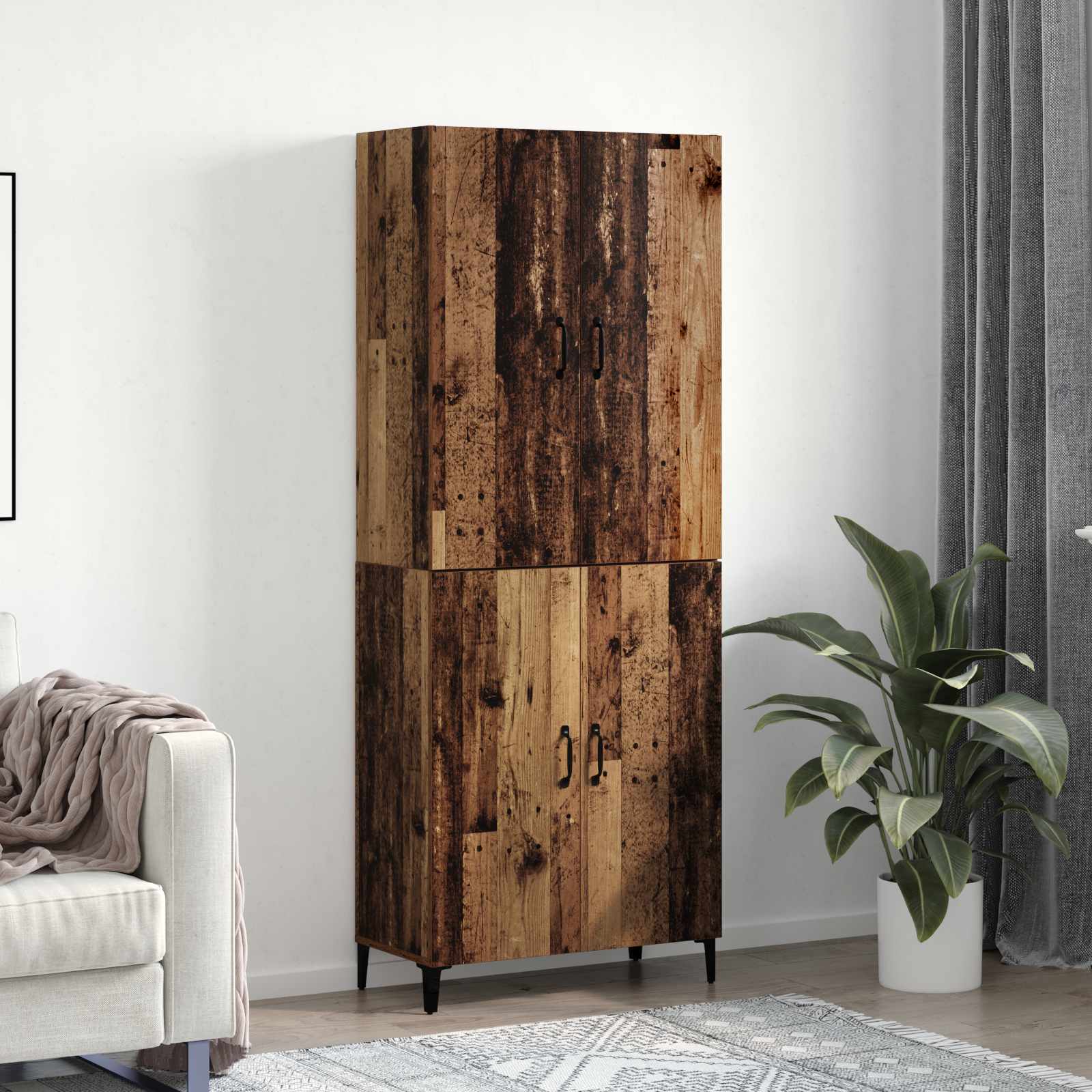 Hoge kast 2 pcs Oud hout Bewerkt hout – afbeelding 1